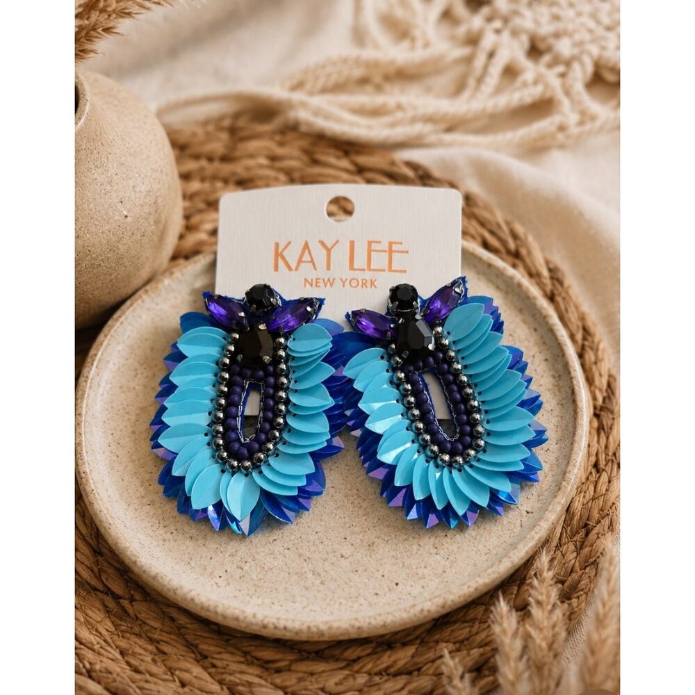 Kay Lee Blue Boho U Shaped Earrings New